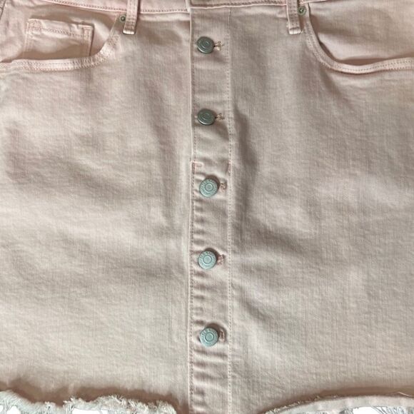 Old Navy jean mini skirt button up raw hem pink blush size 12 - Picture 8 of 12